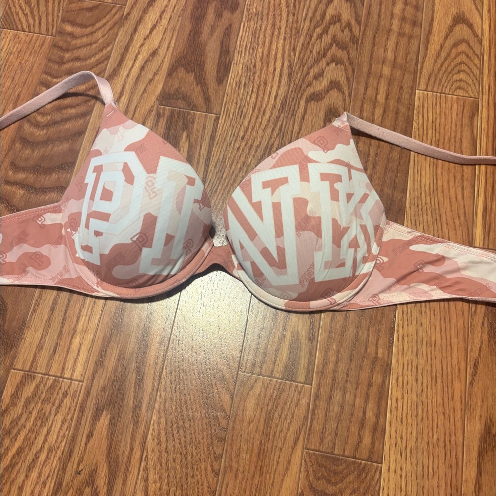 PINK Victoria's Secret Camouflage Bra - Light Pink and White